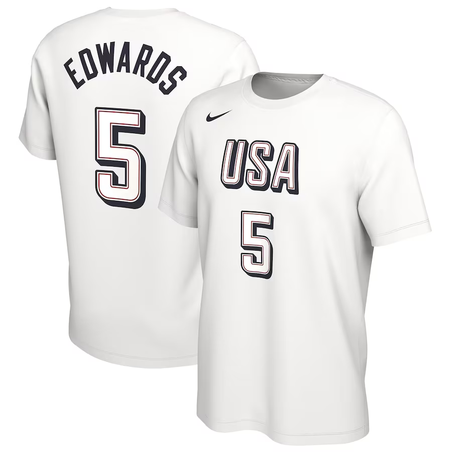 Men 2024 Paris Olympics USA basketball #5 Edwards white T shirts